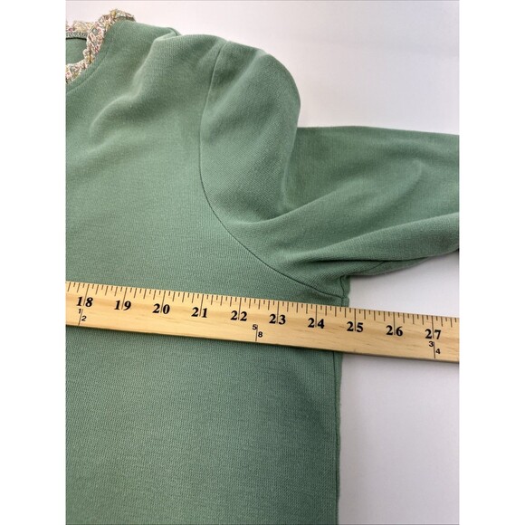 Orvis Cotton Pajama Set Green Ruffle Trim Long Sleeves Pants Stretch Womens XL - Picture 7 of 16